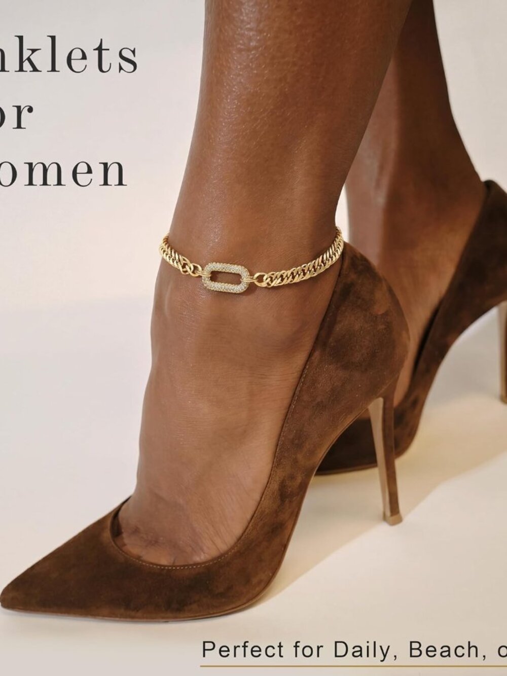 Gold Ankle Bracelets for Women Waterproof - Trendy 14K Gold Silver Plated Anklet - Picture 3 of 8